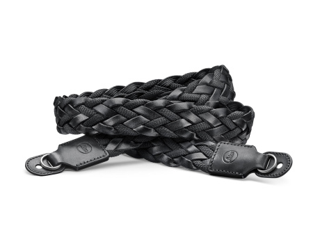 Carrying Strap, flat braided rayon & leather cord, black img 0